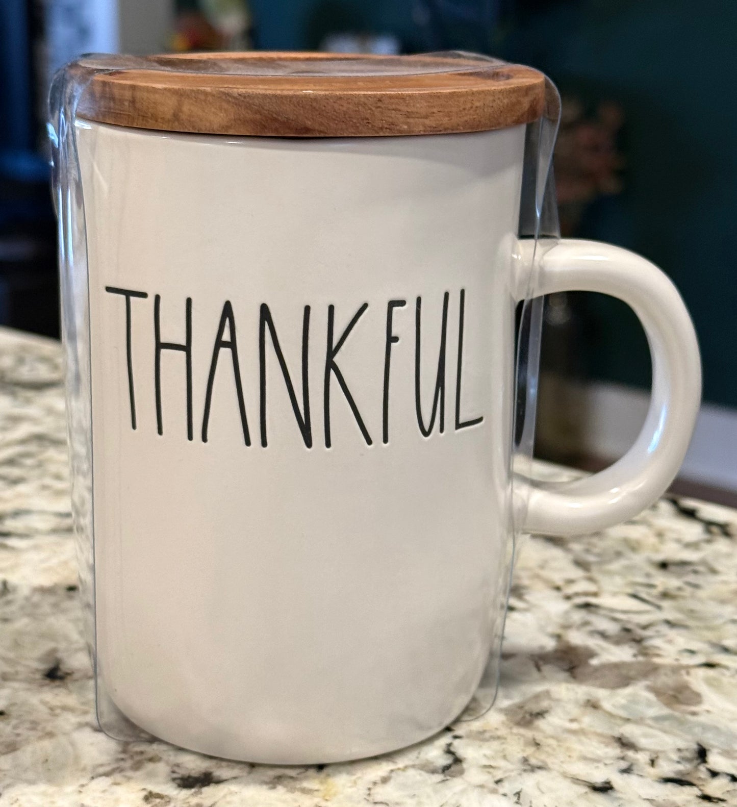New Rae Dunn fall white ceramic coaster top coffee mug THANKFUL