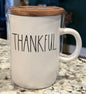 New Rae Dunn fall white ceramic coaster top coffee mug THANKFUL