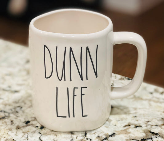 Rae Dunn white ceramic DUNN LIFE coffee mug