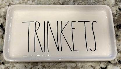 Rae Dunn white ceramic 10x5 tray TRINKETS (M-stamped) original