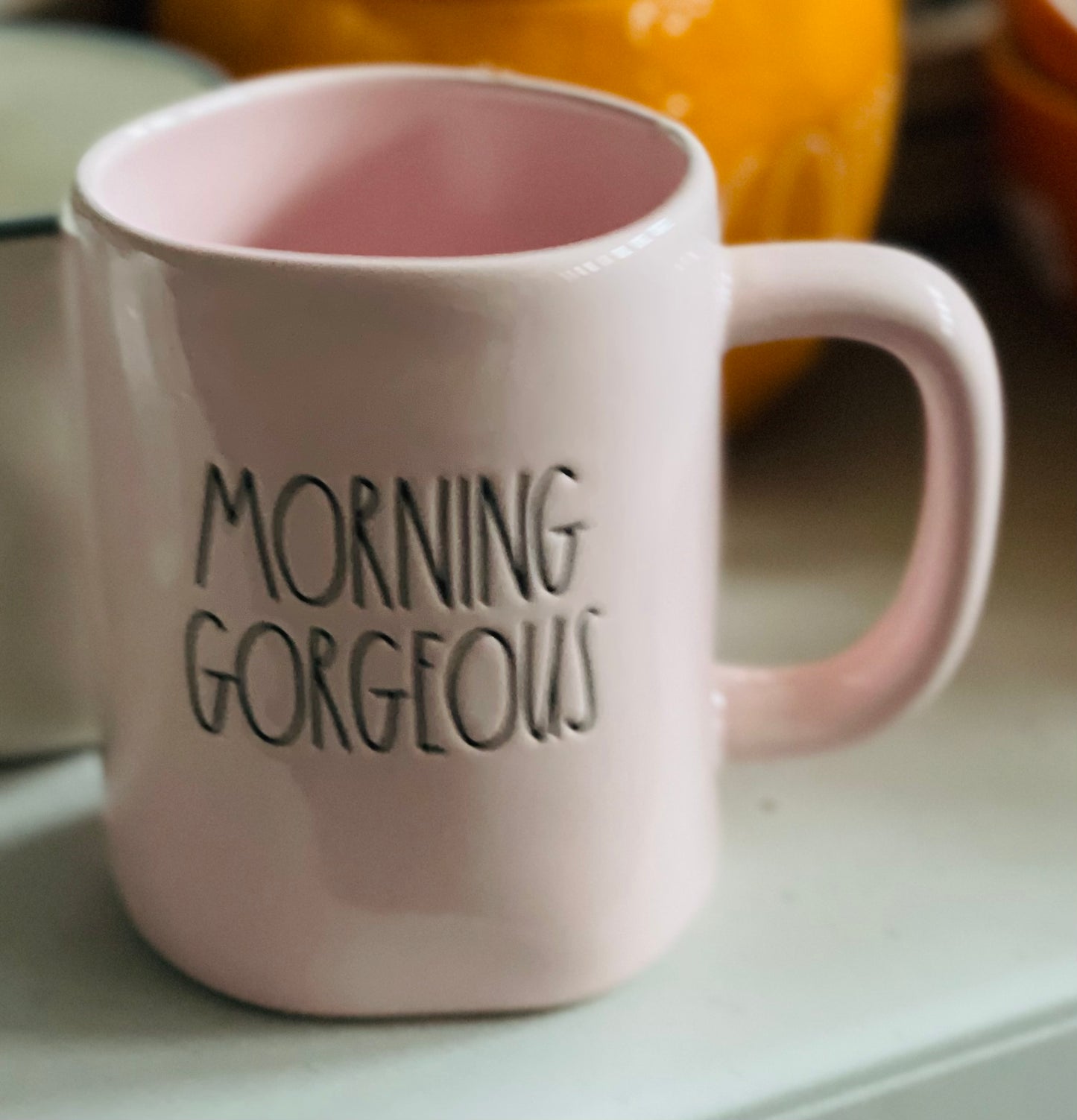 New Rae Dunn pink ceramic coffee mug MORNING GORGEOUS