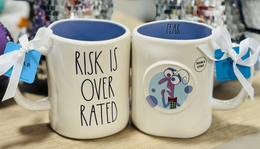 New Rae Dunn x Inside Out ceramic coffee mug RISK IS OVER RATED (fear)