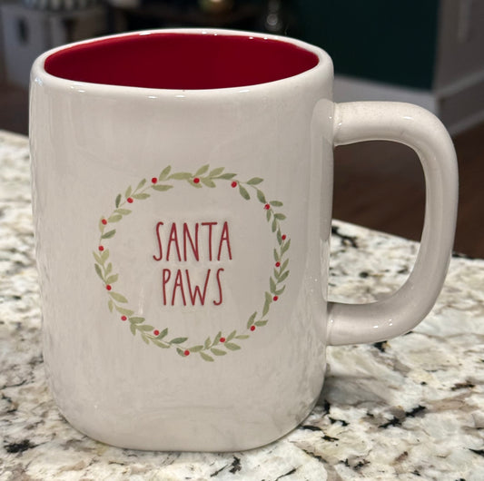 New Rae Dunn white ceramic Christmas decor coffee mug SANTA PAWS