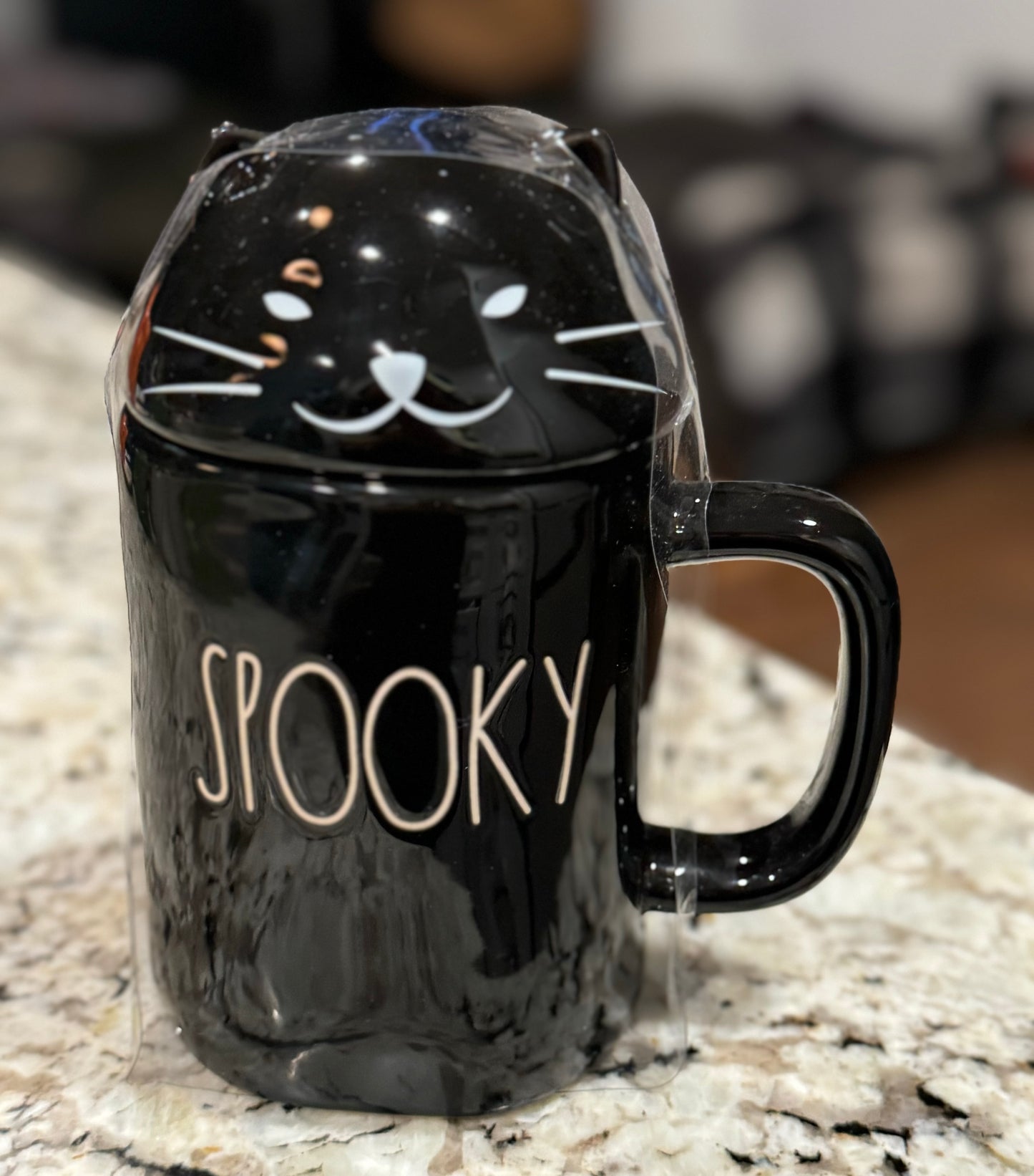 New Rae Dunn ceramic Halloween coffee mug SPOOKY cat topper