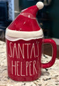 New red ceramic Rae Dunn SANTA’S HELPER Christmas hat topped coffee mug