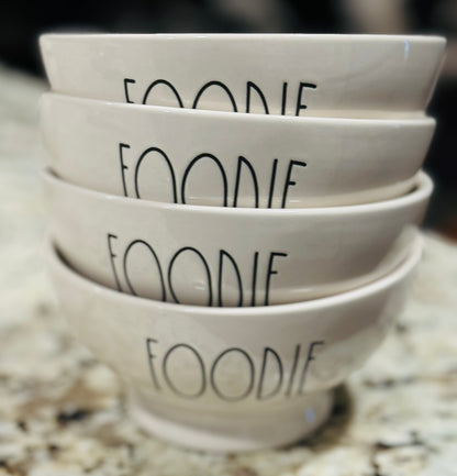 Rae Dunn 4-piece white ceramic FOODIE cereal bowl set