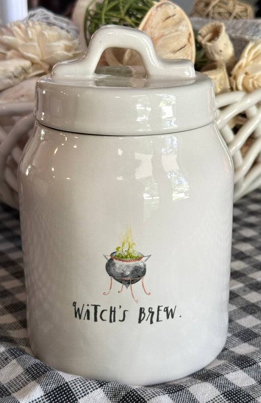 New Rae Dunn white caldron ceramic Halloween decor 6”canister WITCH’S BREW
