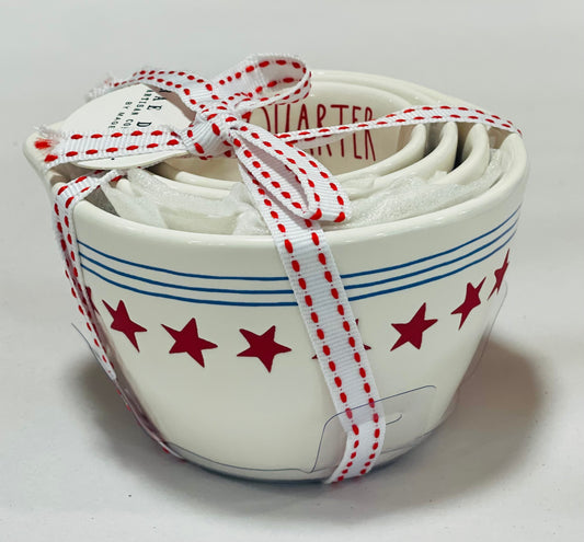 New Rae Dunn white ceramic USA 🇺🇸 Patriotic measuring cup set