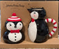 New Joanna Parker black ceramic penguin cream & sugar decor set Christmas
