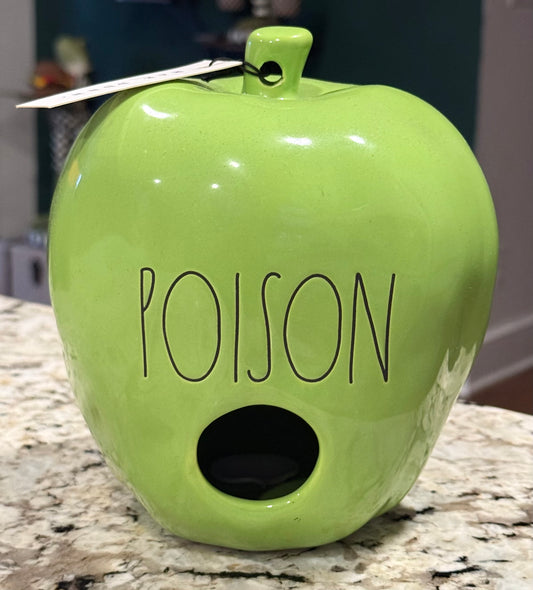 New Rae Dunn green ceramic Halloween apple birdhouse POISON