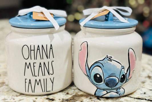 New Rae Dunn x Lilo and Stitch ceramic canister OHANA MEANS FAMILY