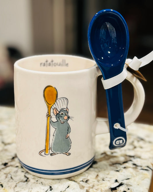 New Rae Dunn x Ratatouille white ceramic coffee mug & spoon