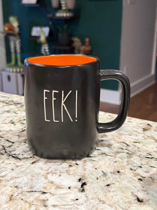 New Rae Dunn black ceramic Halloween coffee mug EEK!