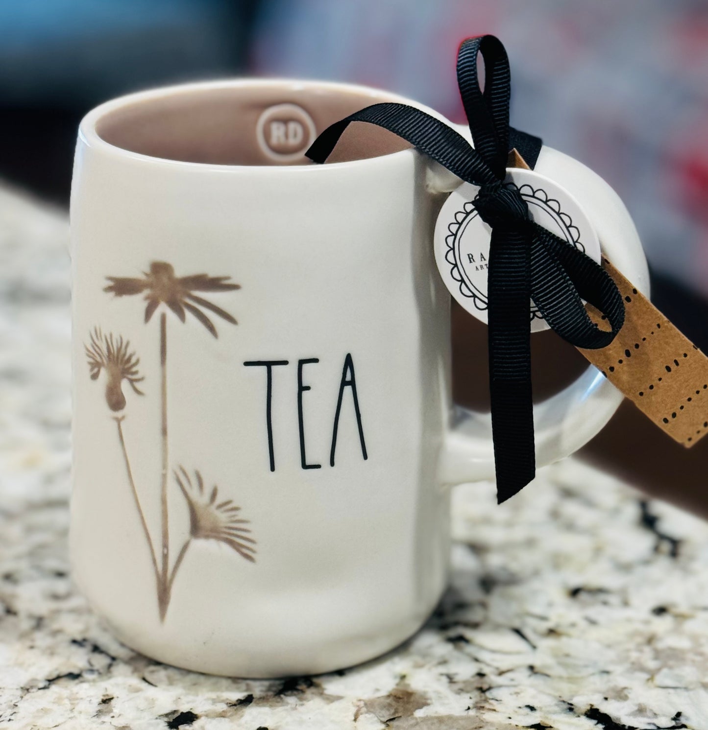 New Rae Dunn white ceramic floral TEA mug