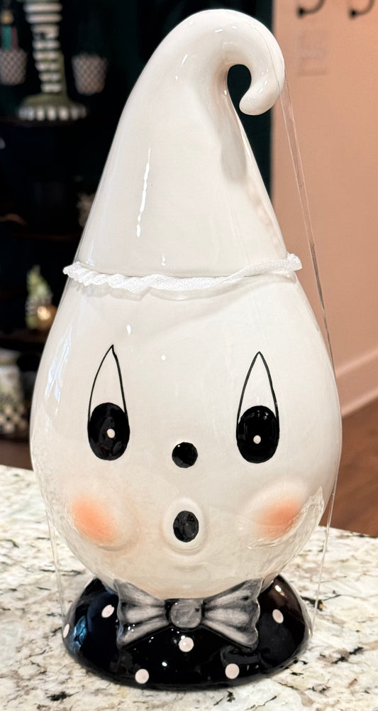 New Joanna Parker ceramic white 9” Gus cookie jar Halloween canister decor