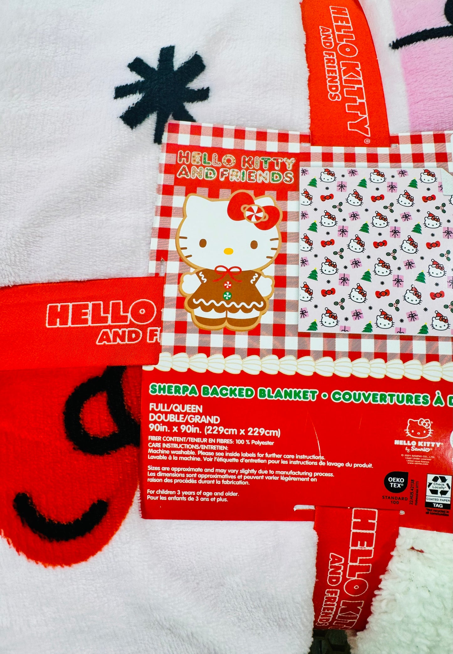 New Hello Kitty Christmas Sherpa lined FULL/QUEEN Christmas gift throw blanket bedding 90x90