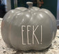 New Rae Dunn gray ceramic Halloween decor 8” pumpkin EEK!