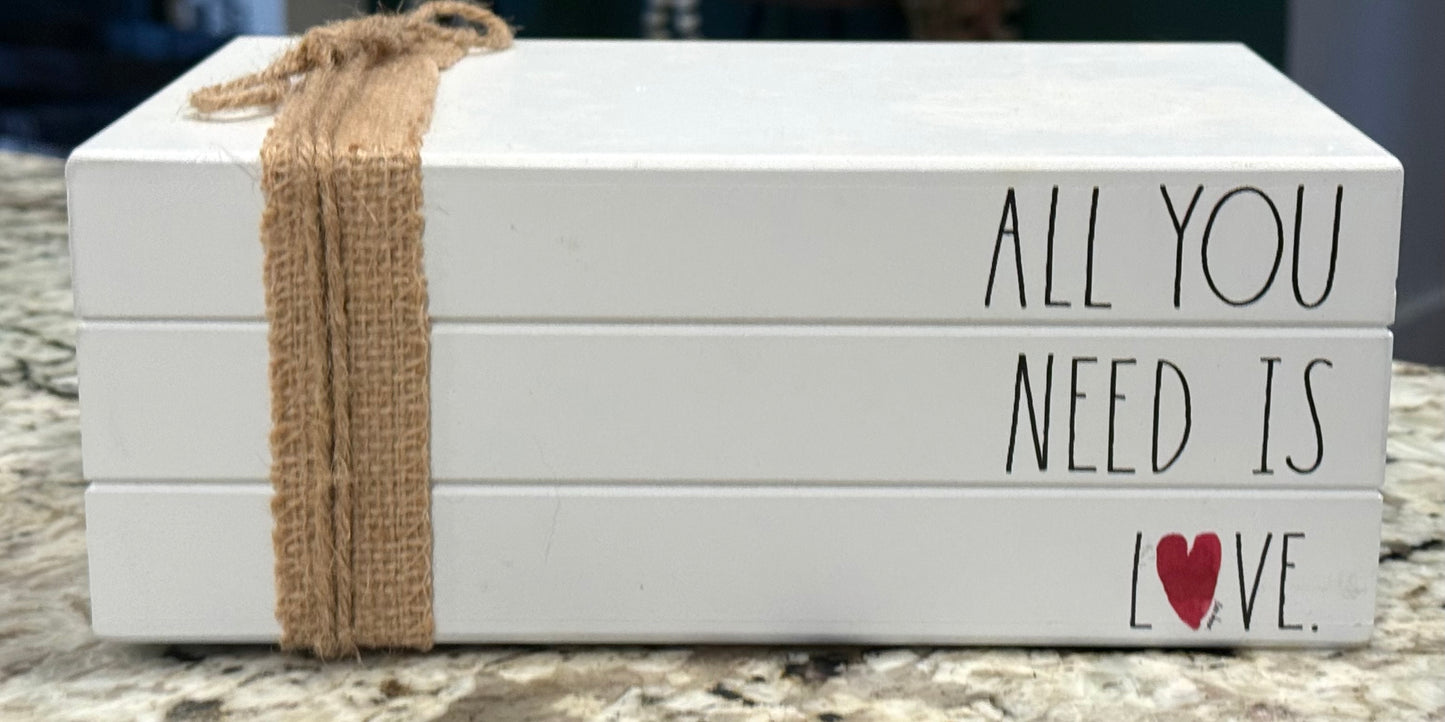 New Rae Dunn white wood book stack decor ALL YOU NEED IS LOVE ❤️