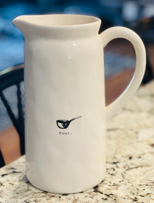 Rae Dunn white ceramic Icon POUR pitcher