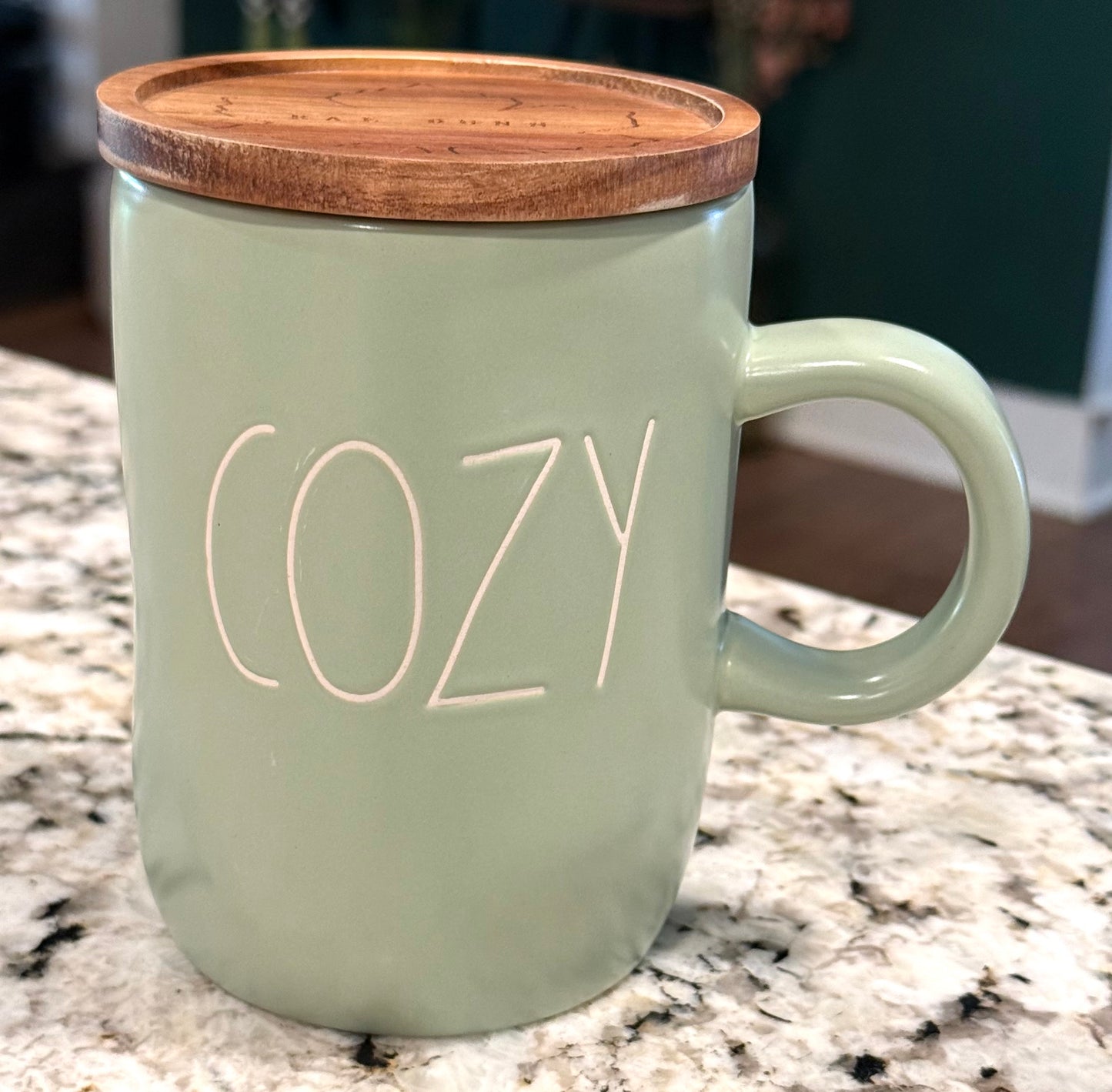 New Rae Dunn green ceramic coaster lid coffee mug COZY