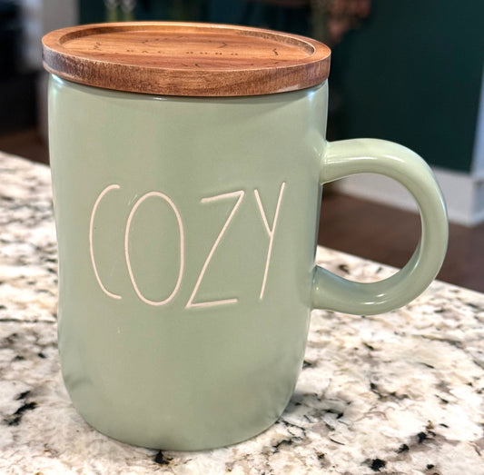 New Rae Dunn green ceramic coaster lid coffee mug COZY