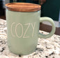 New Rae Dunn green ceramic coaster lid coffee mug COZY