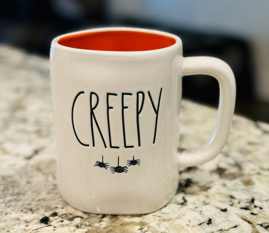 New Rae Dunn white ceramic Halloween coffee mug CREEPY