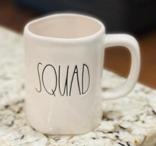 New Rae Dunn white ceramic coffee mug SQUAD