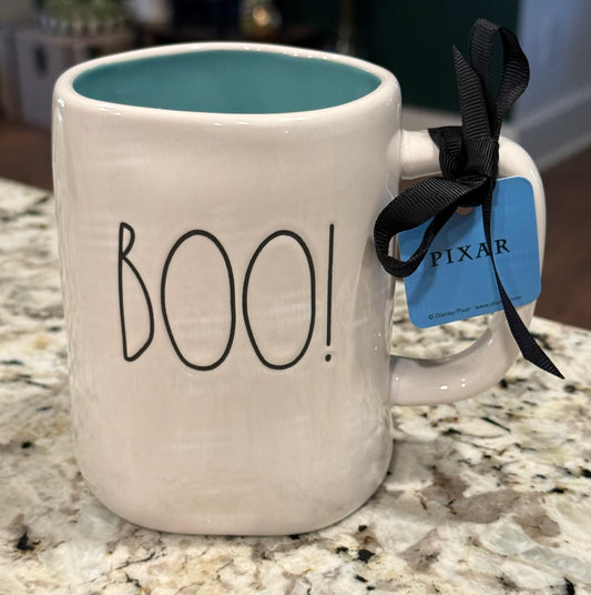 New Rae Dunn x Pixar’s Monsters Inc. white ceramic coffee mug BOO!