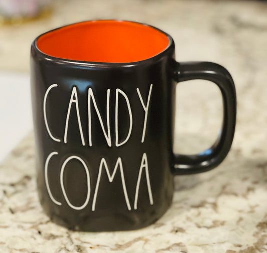 New Rae Dunn black Halloween theme ceramic coffee mug CANDY COMA