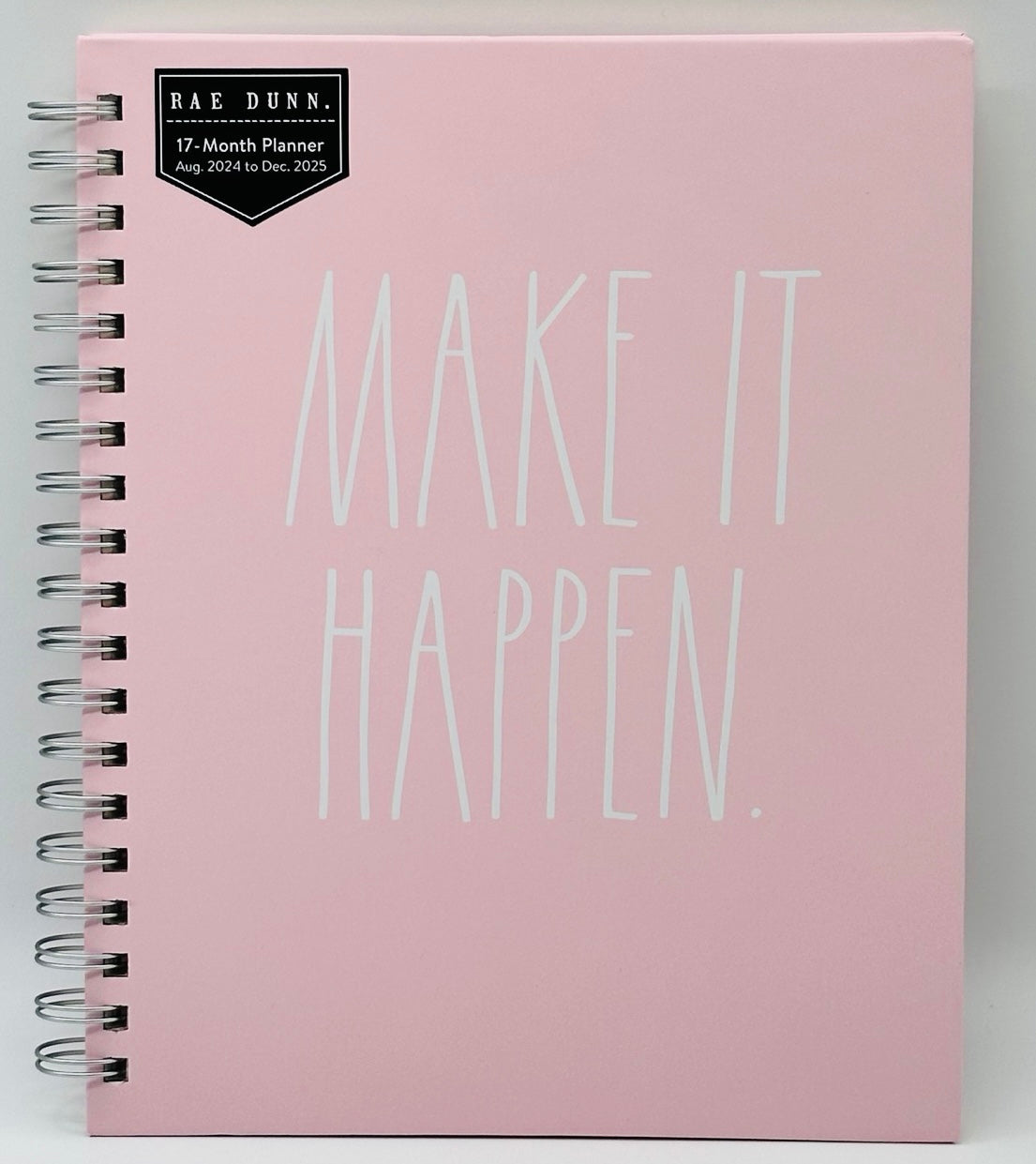 New Rae Dunn 2024-2025 Planner MAKE IT HAPPEN pink spiral hardback