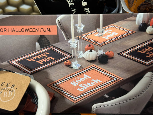 New Rachel Zoe 4-piece Halloween placemat set GOOD WITCH/BAD WITCH