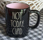 New Rae Dunn black iridescent ceramic coffee mug NOT TODAY, CUPID