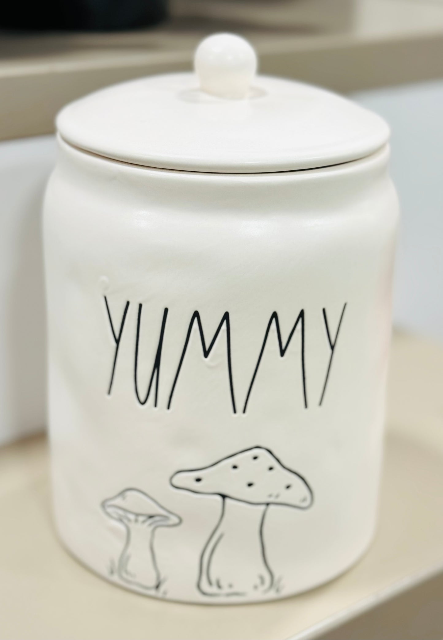 New Rae Dunn white ceramic mushroom canister YUMMY