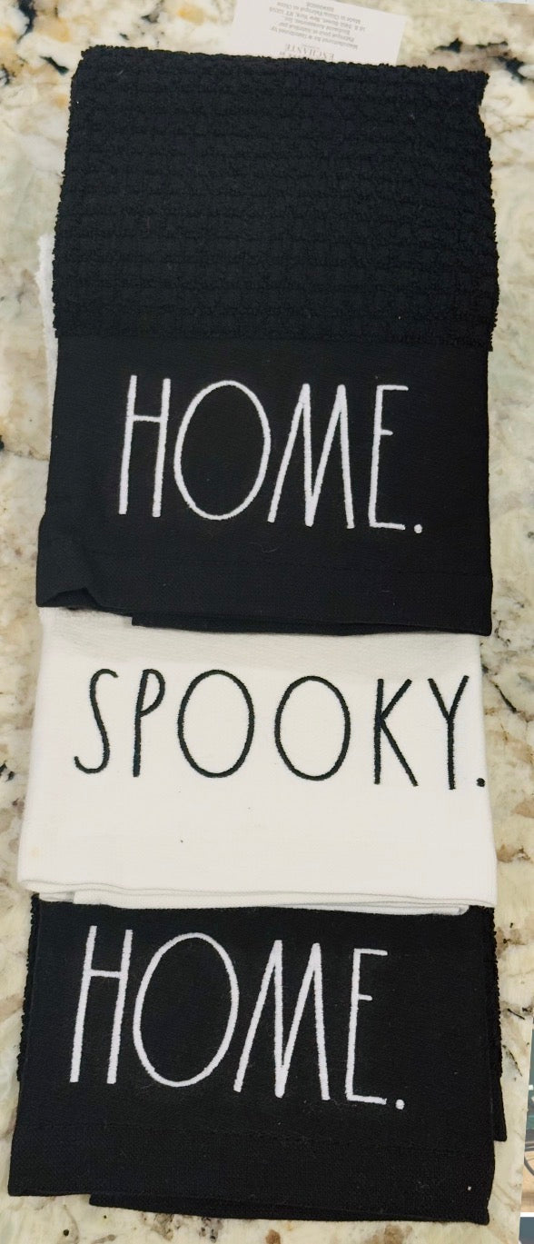 New Rae Dunn Halloween 3-piece kitchen dish towel set HOME SPOOKY HOME