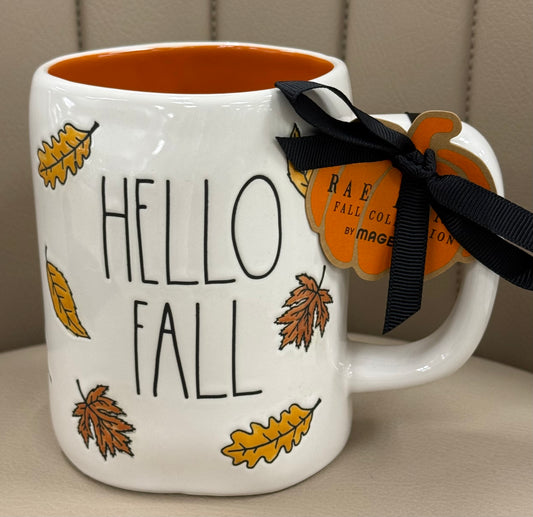 New Rae Dunn ceramic leaf coffee mug HELLO FALL
