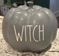 New Rae Dunn gray ceramic Halloween decor 8” pumpkin WITCH