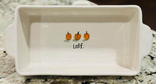 New Rae Dunn white ceramic watercolor Pumpkin baking pan LOAF