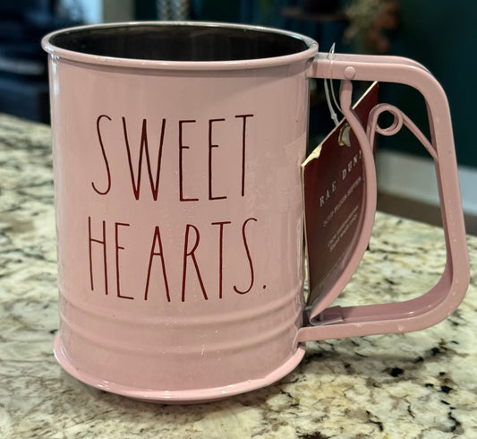 New Rae Dunn pink metal flour sifter SWEETHEARTS.