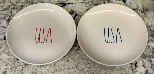 Rae Dunn white ceramic 2-piece USA 6” plate set