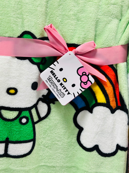 New Hello Kitty green St. Patrick’s Day rainbow throw blanket 50x70