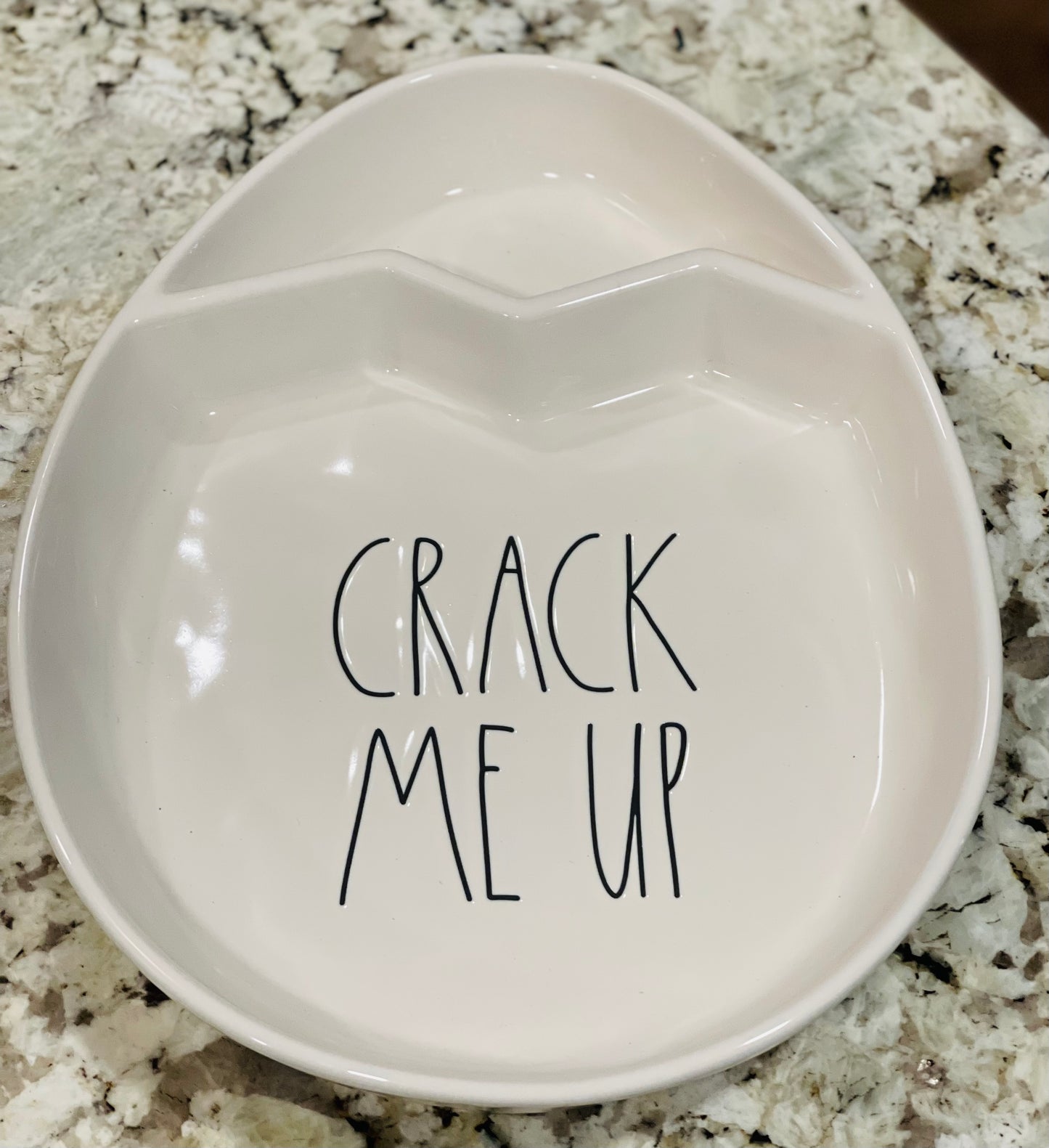 New Rae Dunn white ceramic Easter egg shaped platter tray CRACK ME UP