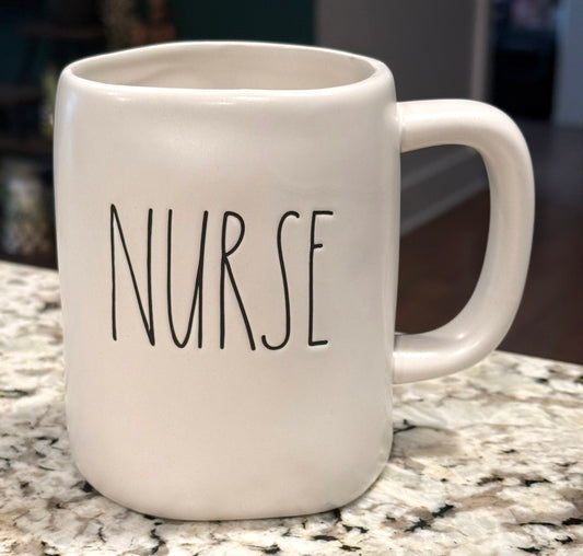 New Rae Dunn white ceramic coffee mug NURSE