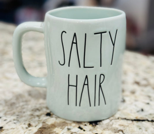 New Rae Dunn mint ceramic coffee mug SALTY HAIR SANDY TOES