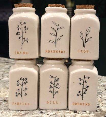 Rae Dunn white ceramic spice rack and storage jars