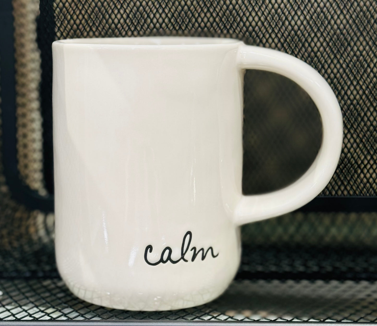 New Rae Dunn white ceramic script coffee mug CALM