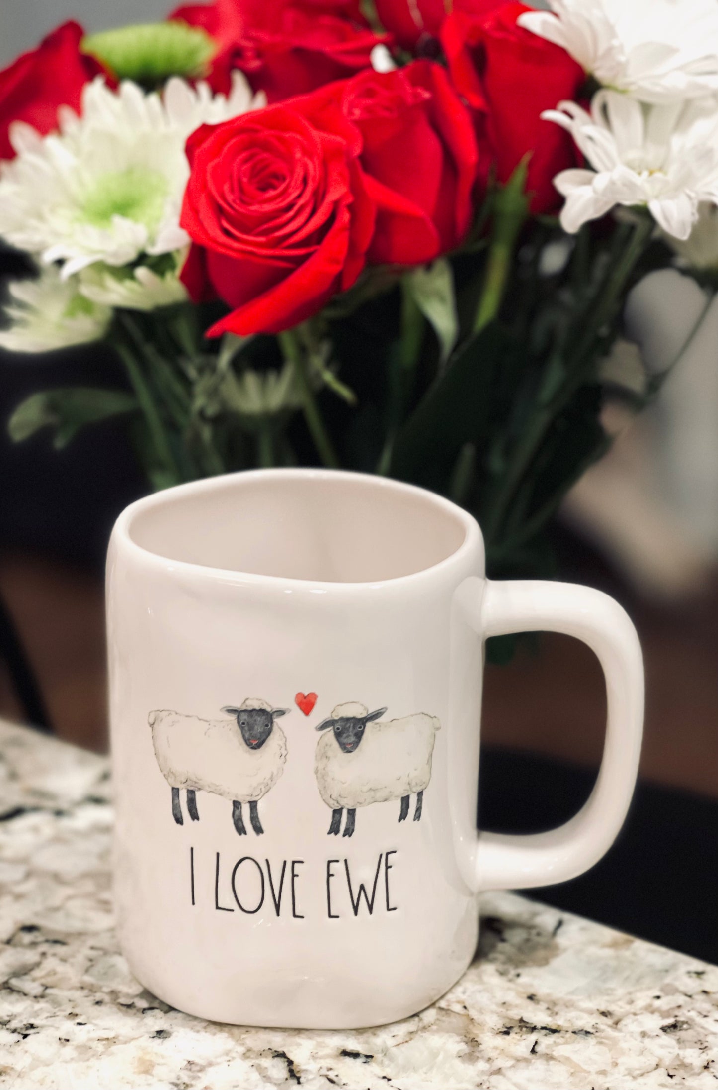 New Rae Dunn white ceramic Valentines Day coffee mug I ❤️ EWE