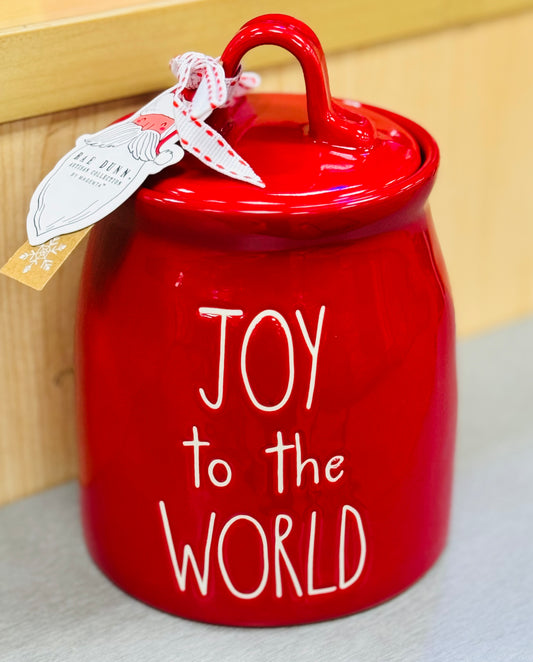 New Rae Dunn red ceramic Christmas canister JOY TO THE WORLD