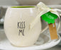 New Rae Dunn white ceramic shamrock coffee mug KISS ME