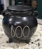 New Rae Dunn black  ceramic Halloween candle caldron BOO